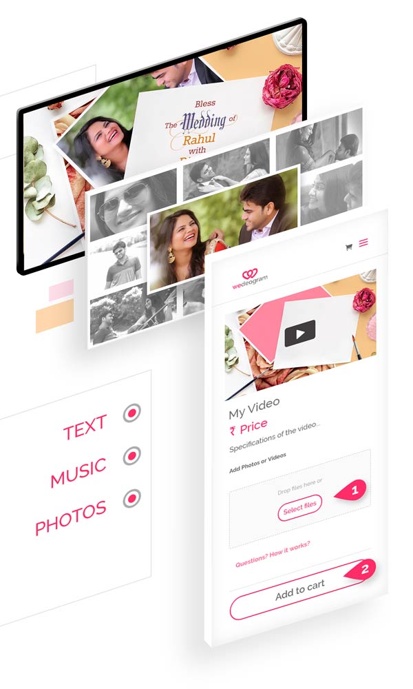 Simple steps to Customise Dreamy Wedding Invitation Video with photos, text and more at wedeogram
