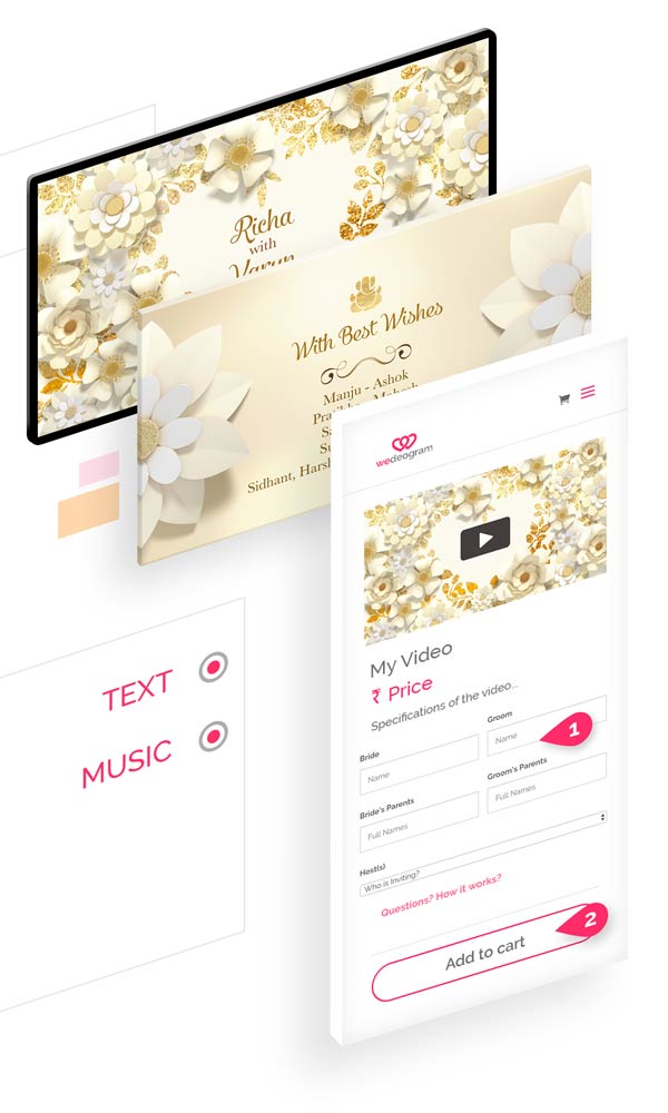3 simple steps to Customise Classic Wedding Invitation Video with photos, text and more at wedeogram